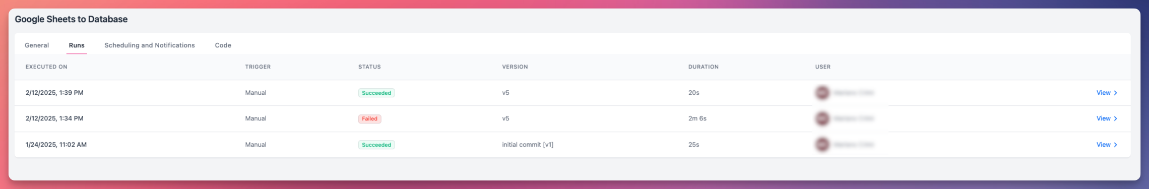 Pipeline Runs Interface