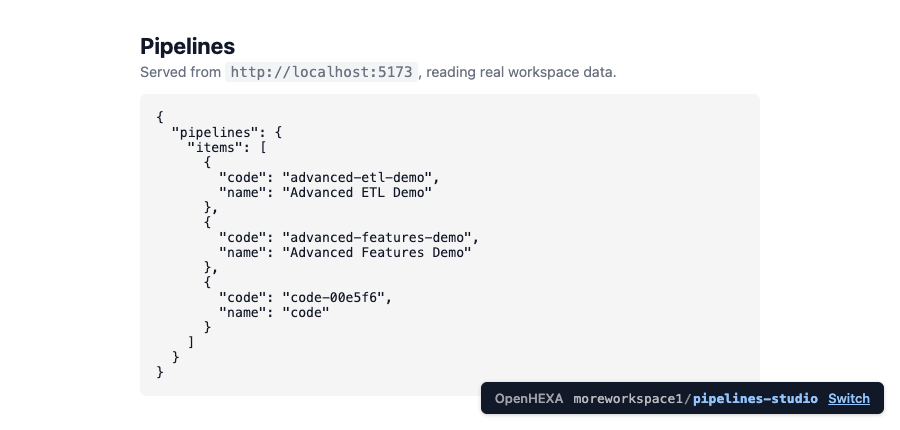 A local page showing real workspace data, with the connected chip